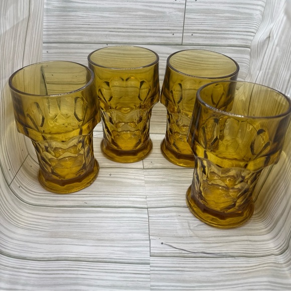 Vintage Anchor Hocking Georgian Amber (Topaz) Glass Tumbler Set of 4 - Picture 1 of 10